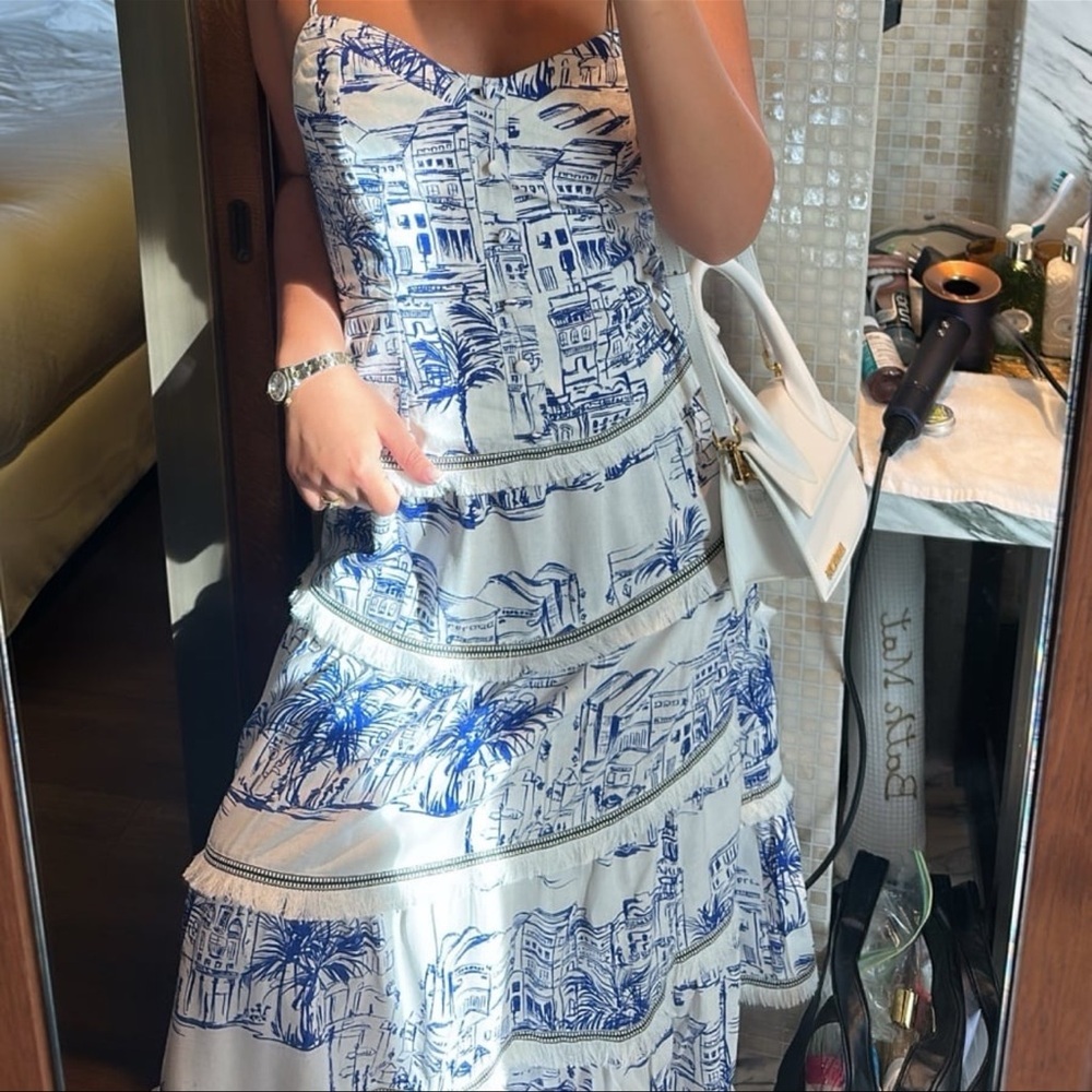 Aqua City Palm Toile Skirt Set